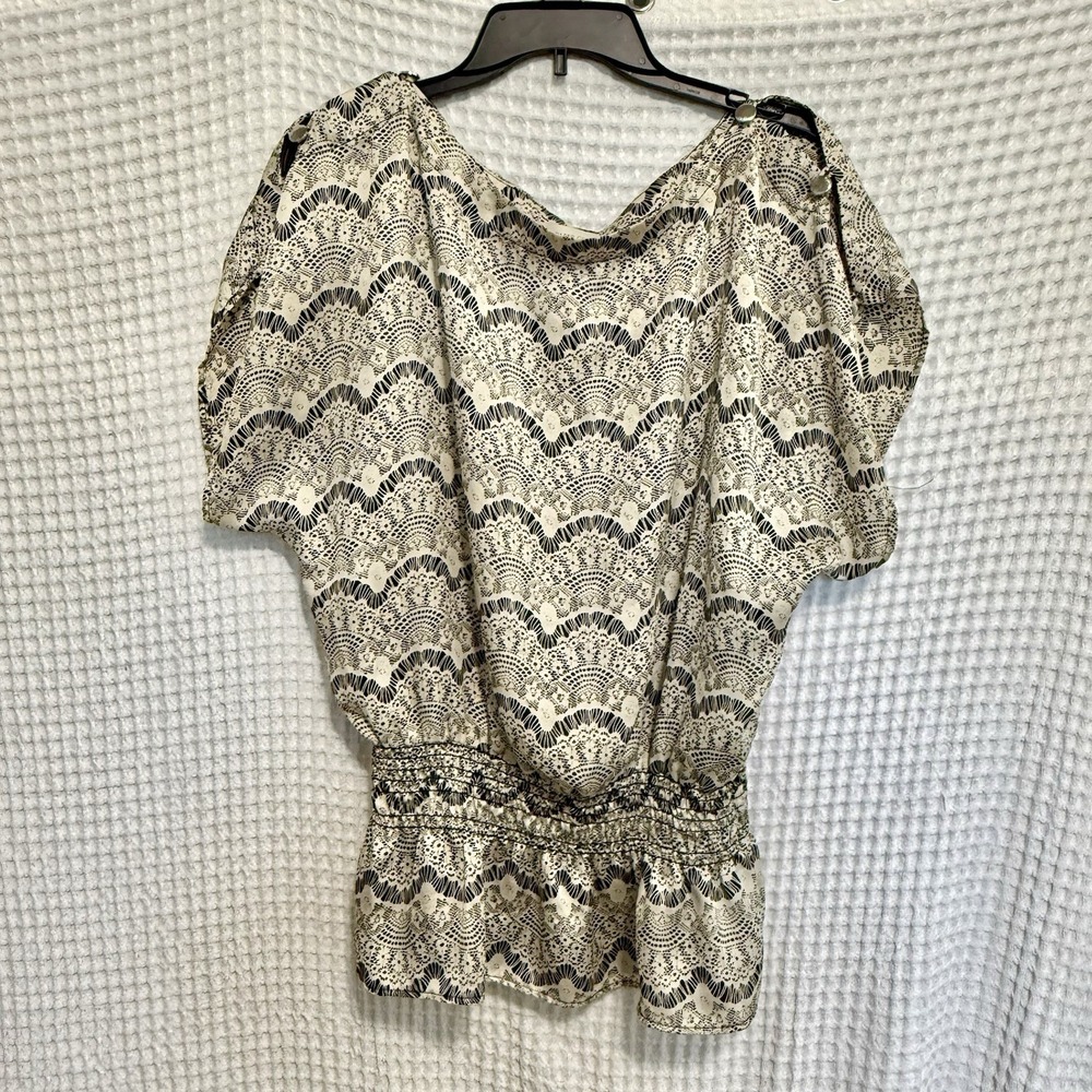 Womens Boho Cottagecore Smocked Waist Peplum Top Size L Romantic‎ Office Siren